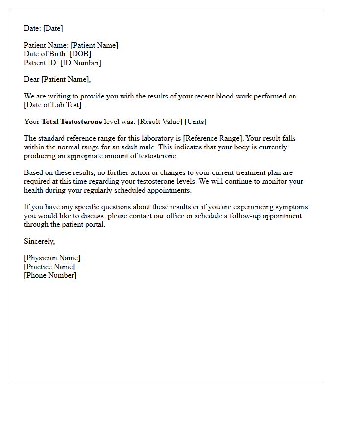 Normal Total Testosterone Level Results Letter