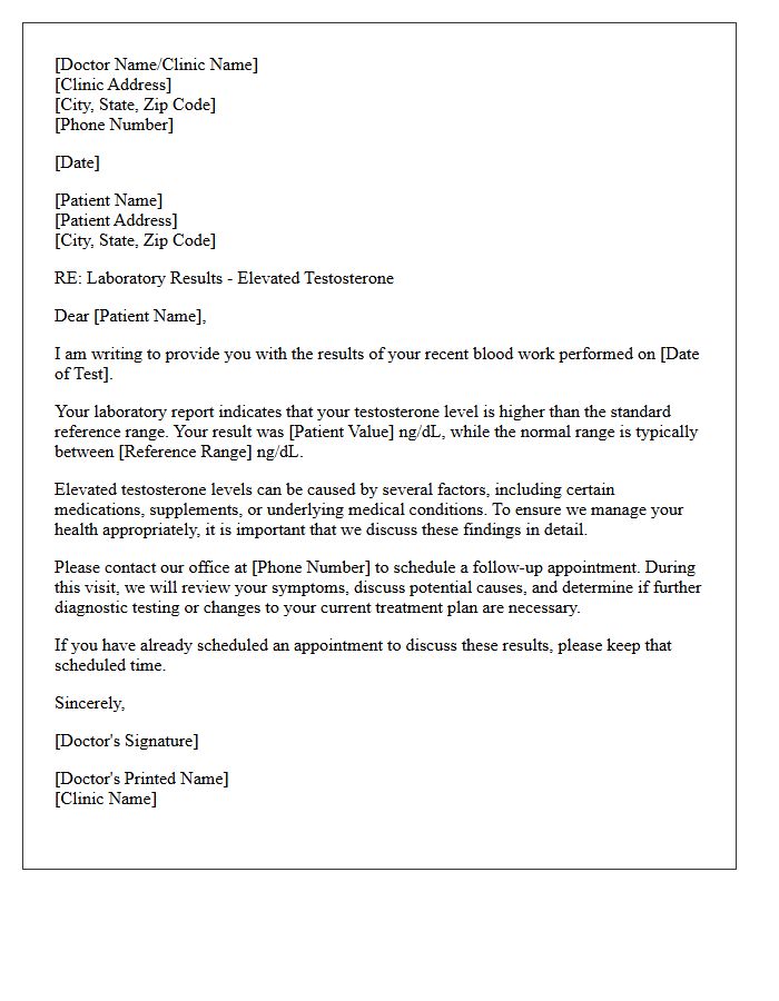 Elevated Testosterone Laboratory Results Letter