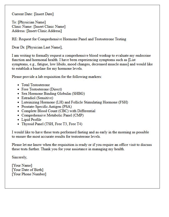 Comprehensive Hormone Panel and Testosterone Letter
