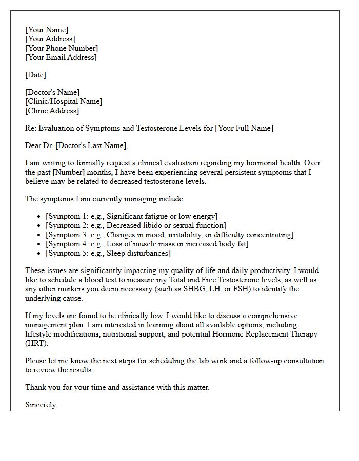 Decreased Testosterone and Symptom Management Letter