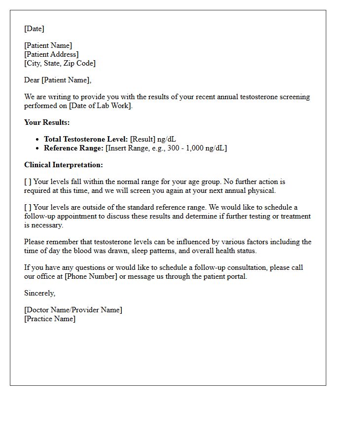 Annual Testosterone Screening Results Letter