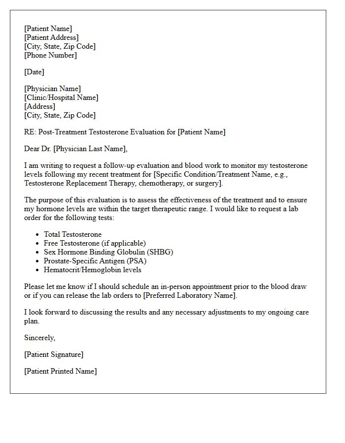 Post-Treatment Testosterone Evaluation Letter