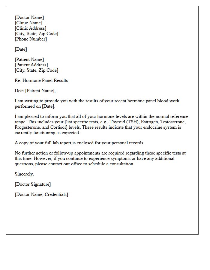 Normal Hormone Panel Results Letter