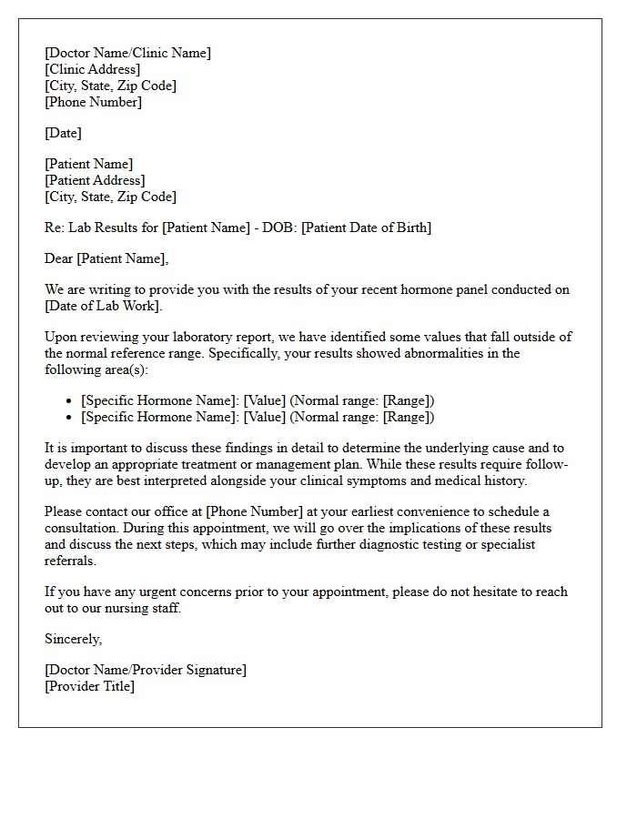 Abnormal Hormone Panel Results and Consultation Letter