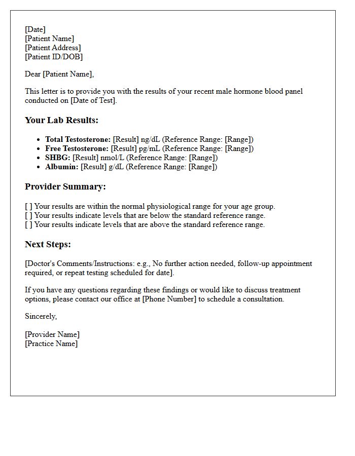Male Testosterone Hormone Panel Results Letter