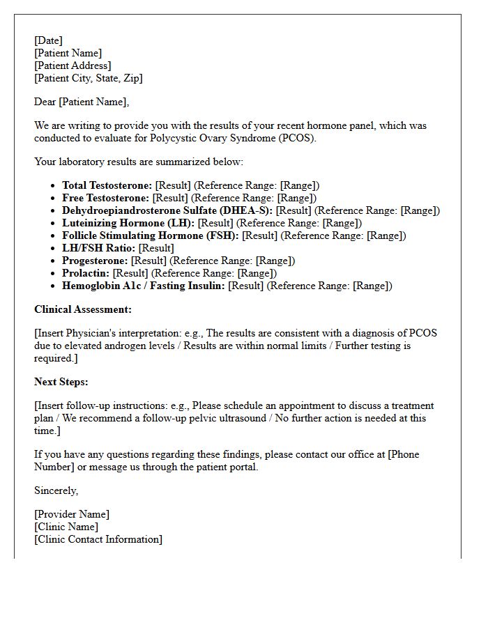Polycystic Ovary Syndrome Hormone Panel Results Letter