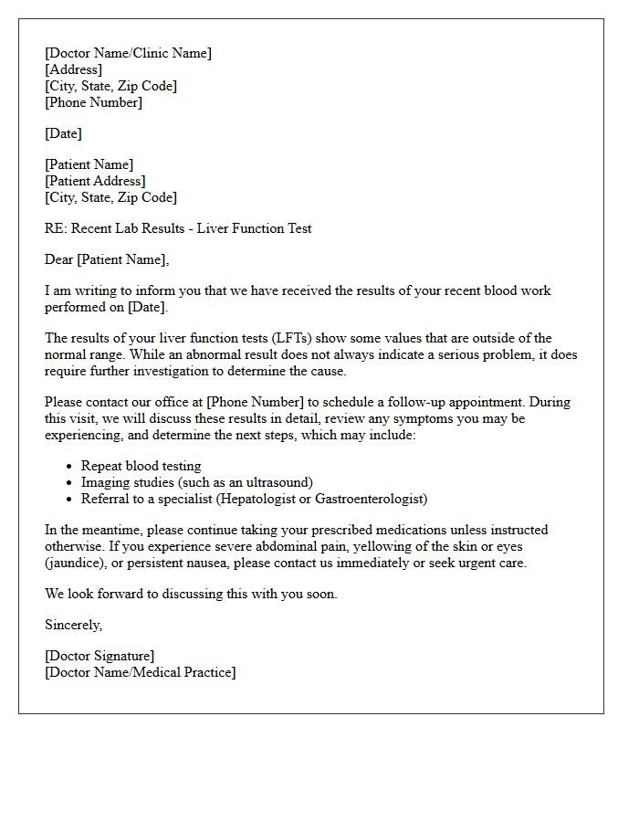 Abnormal Liver Function Test Results Follow-Up Letter