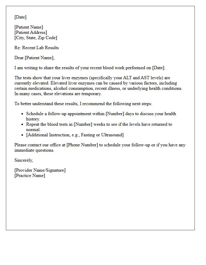 Elevated Liver Enzymes Test Results Letter