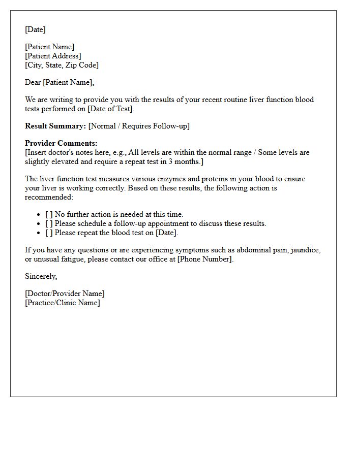 Routine Liver Function Test Screening Results Letter