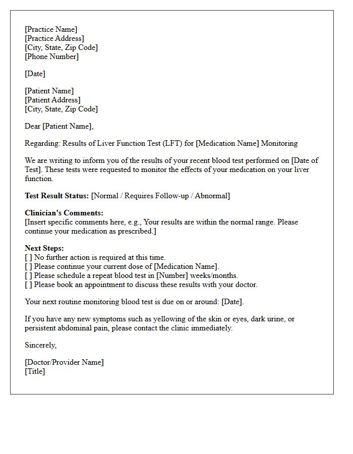 Medication Monitoring Liver Function Test Results Letter