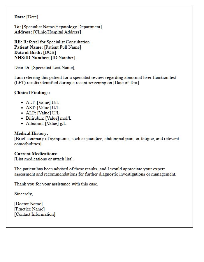 Specialist Referral Liver Function Test Results Letter