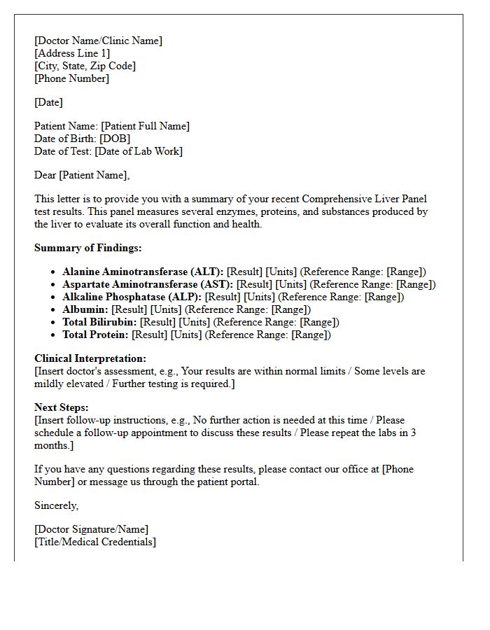 Comprehensive Liver Panel Test Results Summary Letter