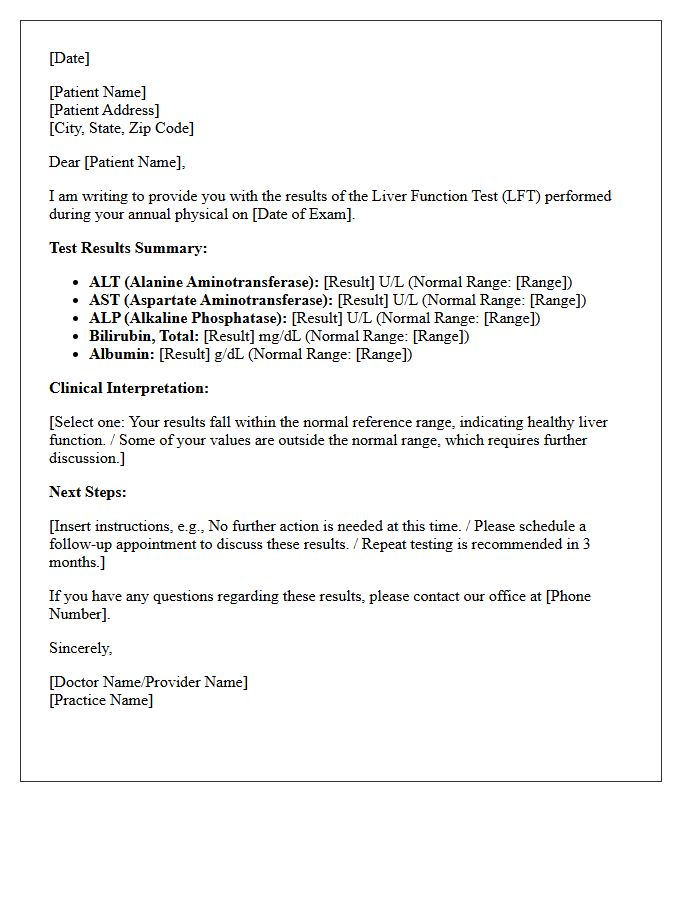 Annual Physical Liver Function Test Results Letter