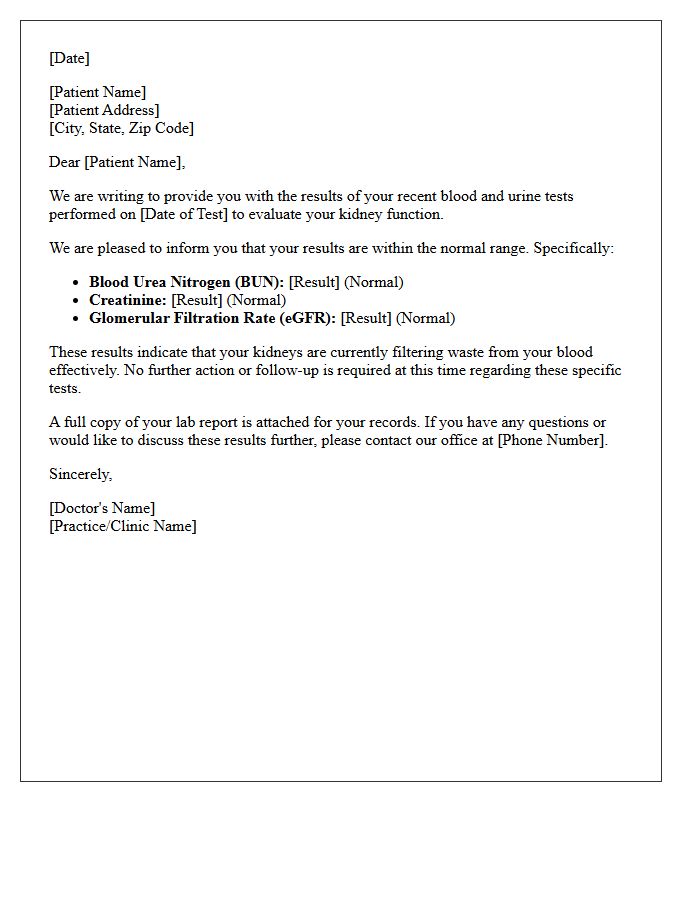Normal Kidney Function Test Results Letter