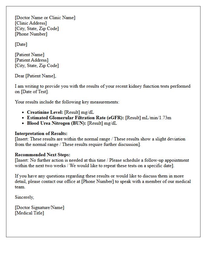 Follow-Up Kidney Function Test Results Letter