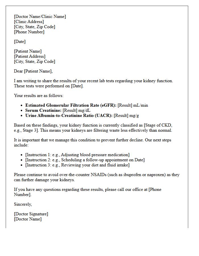 Chronic Kidney Disease Test Results Letter