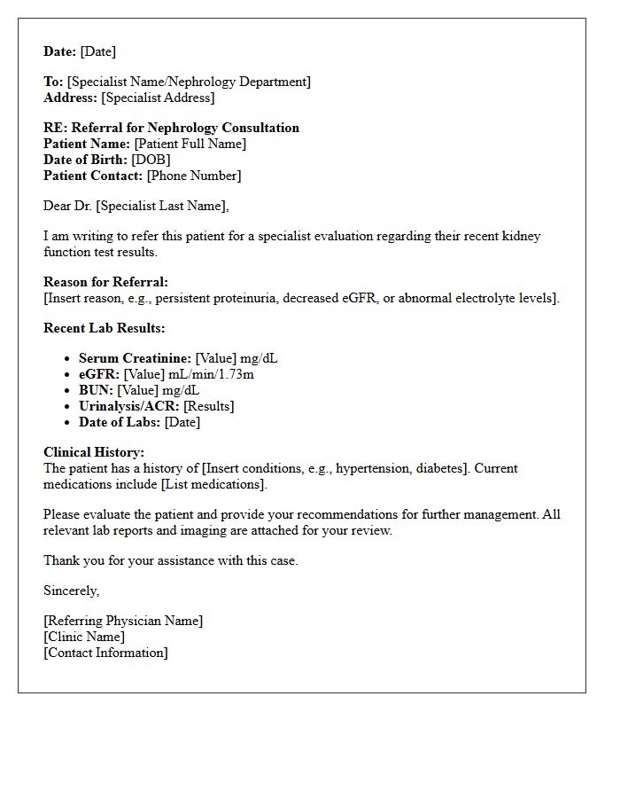 Specialist Referral Kidney Function Test Results Letter