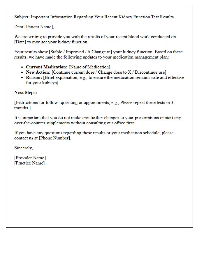 Medication Management Kidney Function Test Results Letter