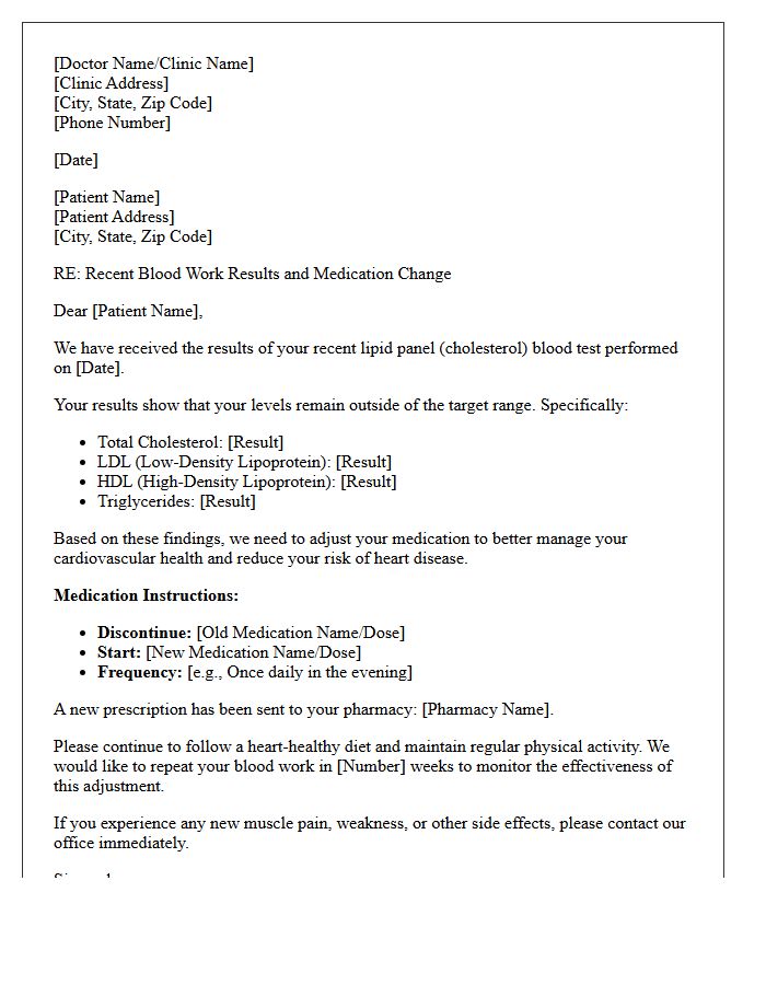 Elevated Lipid Panel Results and Medication Adjustment Letter