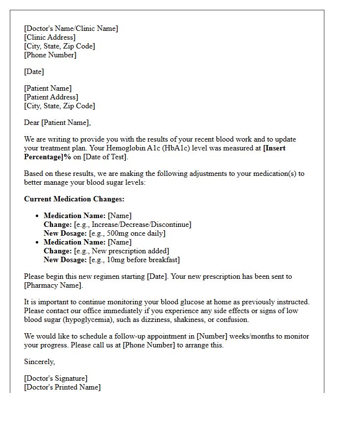 Hemoglobin A1c Test Results and Prescription Modification Letter