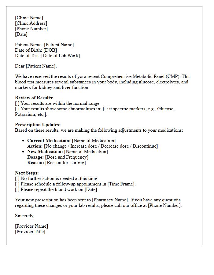Comprehensive Metabolic Panel Results and Prescription Update Letter