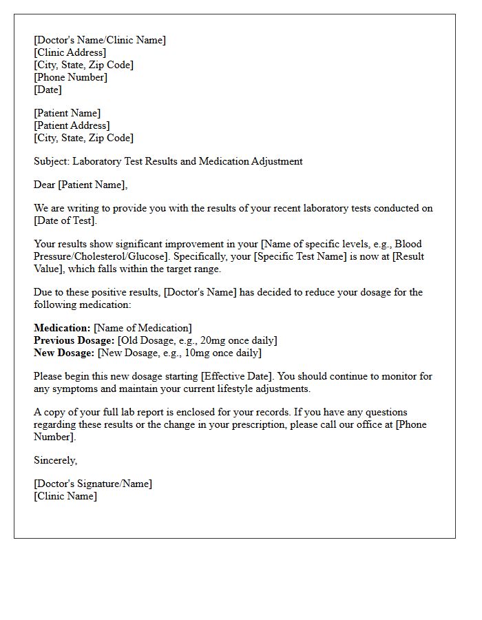 Laboratory Test Results and Prescription Reduction Letter