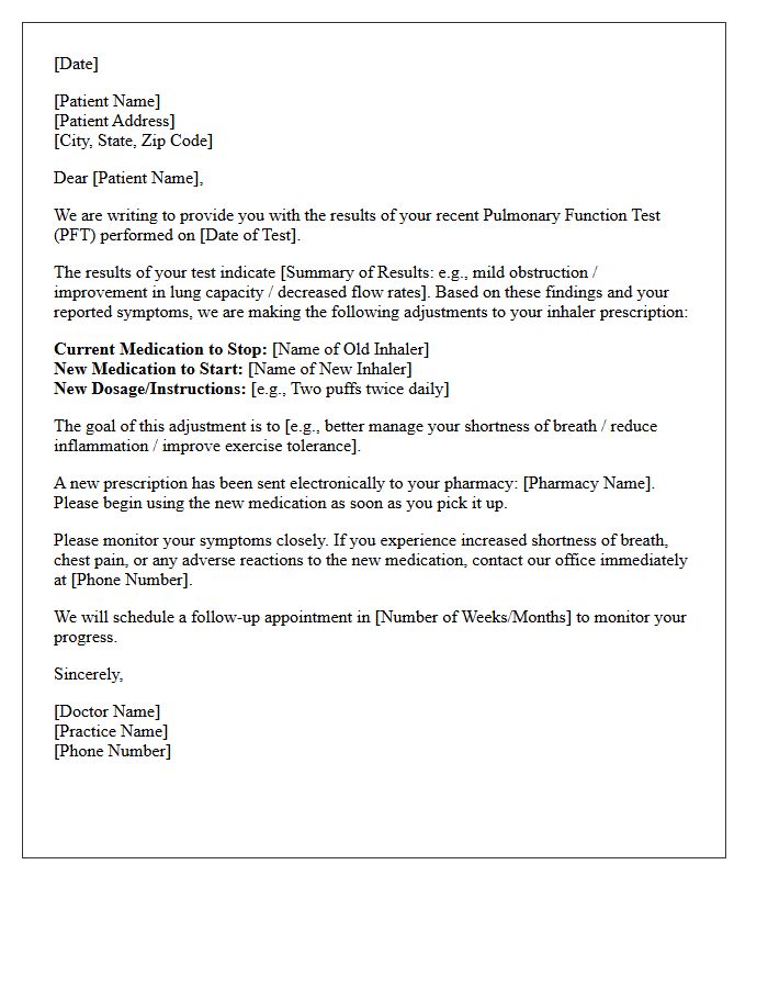 Pulmonary Function Test Results and Inhaler Prescription Adjustment Letter
