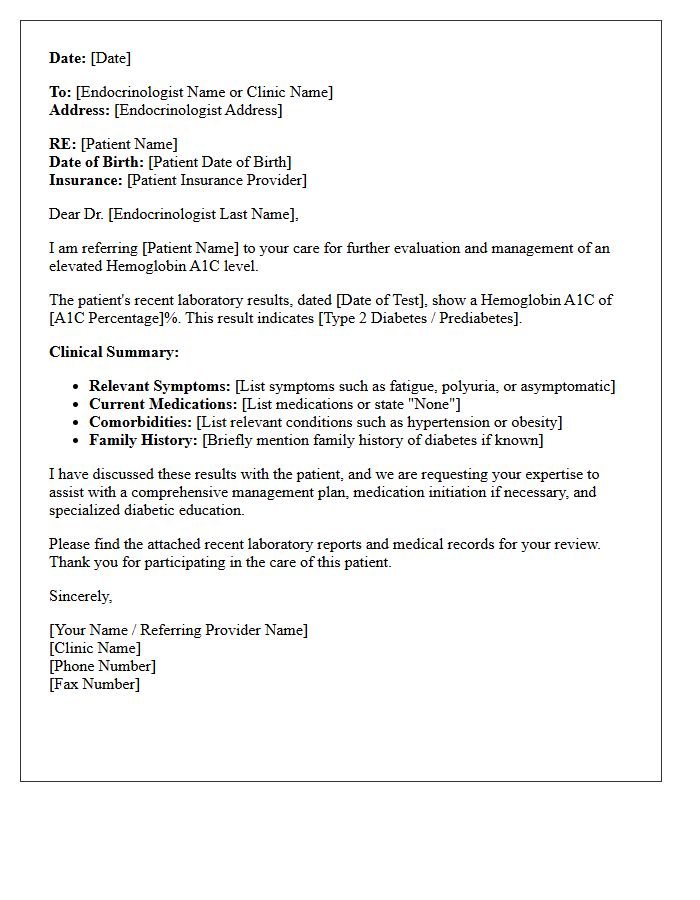 Elevated Hemoglobin A1C Results and Endocrinology Referral Letter