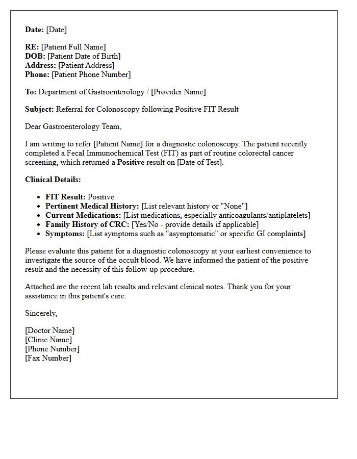 Positive Fecal Immunochemical Test Results and Gastroenterology Referral Letter