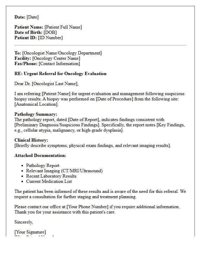 Suspicious Tissue Biopsy Results and Oncology Referral Letter