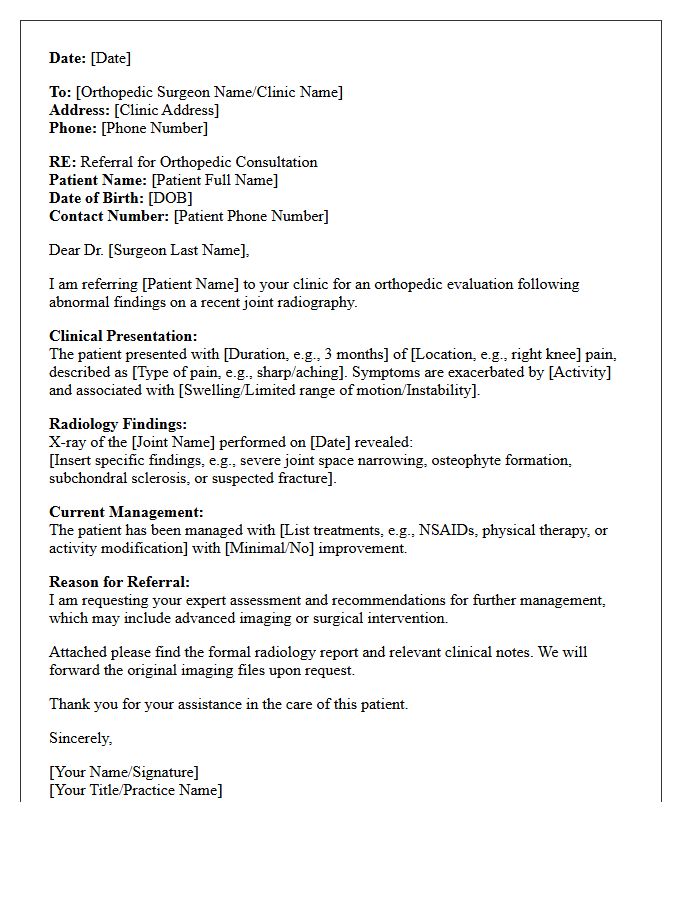 Abnormal Joint Radiography Results and Orthopedics Referral Letter