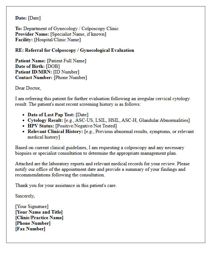 Irregular Cervical Cytology Results and Gynecology Referral Letter