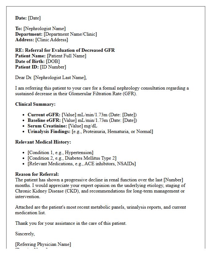Decreased Glomerular Filtration Rate Results and Nephrology Referral Letter