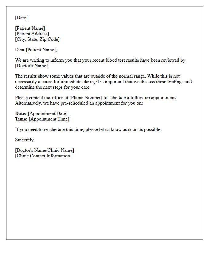 Abnormal Blood Test Results Follow-Up Appointment Letter