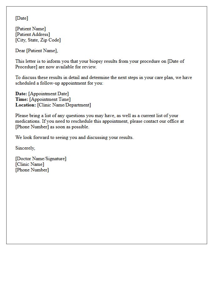Biopsy Results Review And Follow-Up Appointment Letter