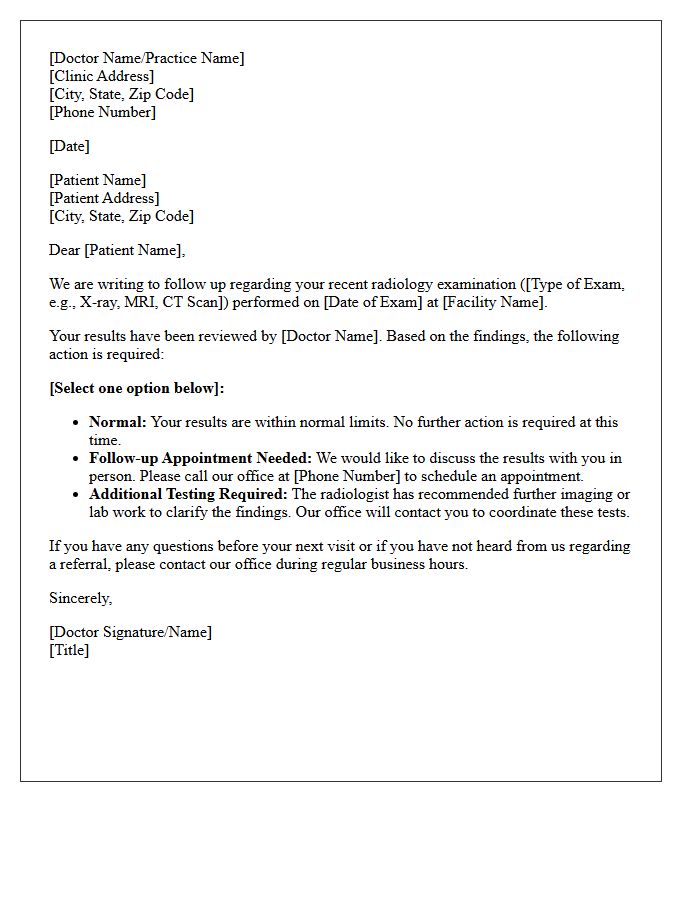 Radiology Examination Results Follow-Up Letter