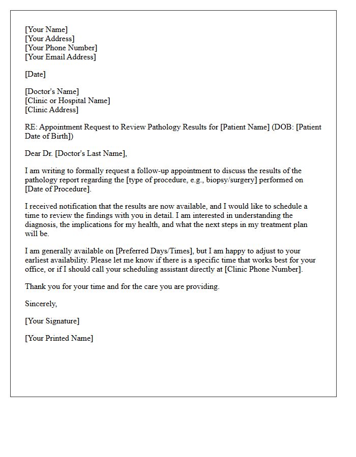 Pathology Report Review Appointment Request Letter