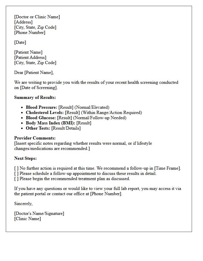 General Health Screening Results Review Letter