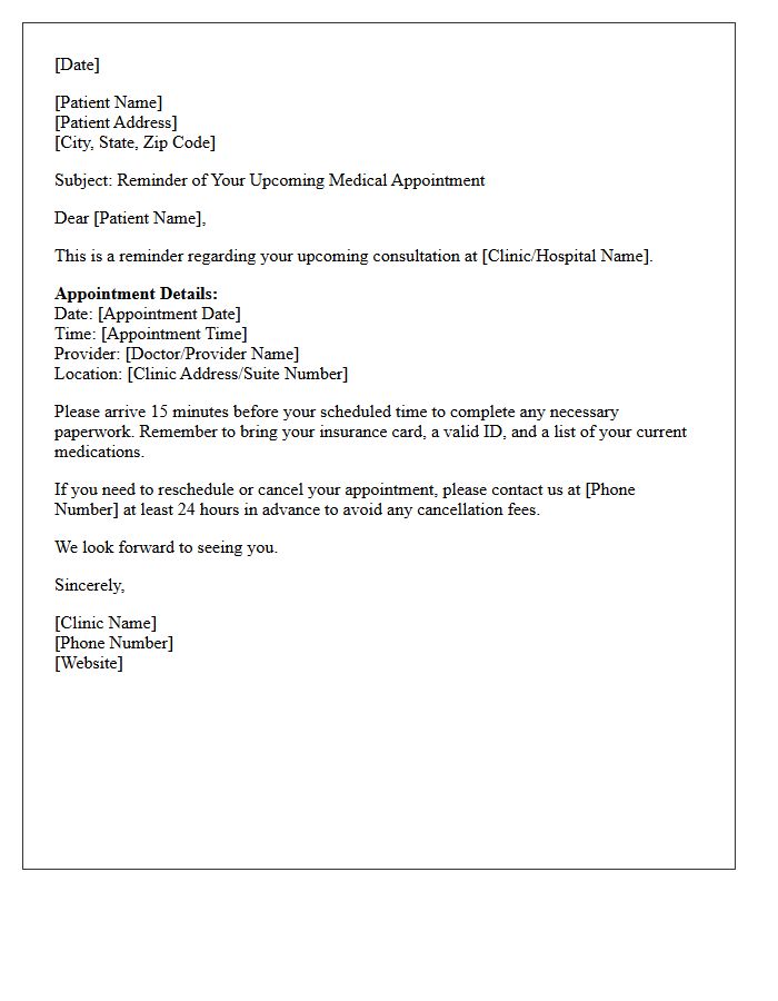 Standard Upcoming Medical Consultation Reminder Letter