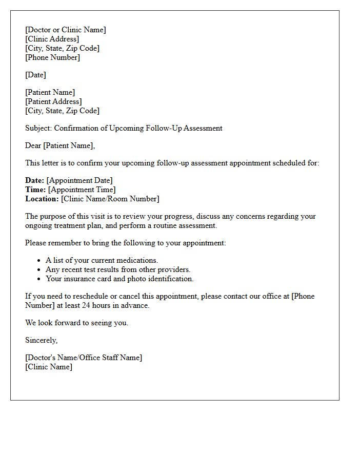 Patient Follow-Up Assessment Upcoming Appointment Letter