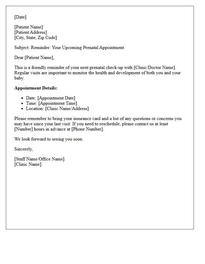Prenatal Care Upcoming Appointment Reminder Letter