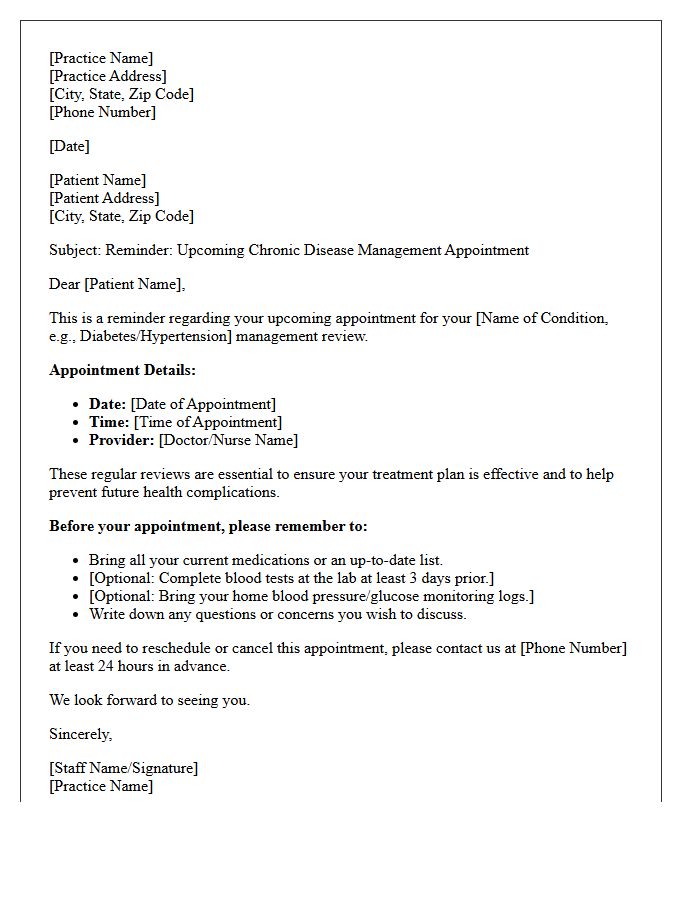 Chronic Disease Management Upcoming Appointment Letter