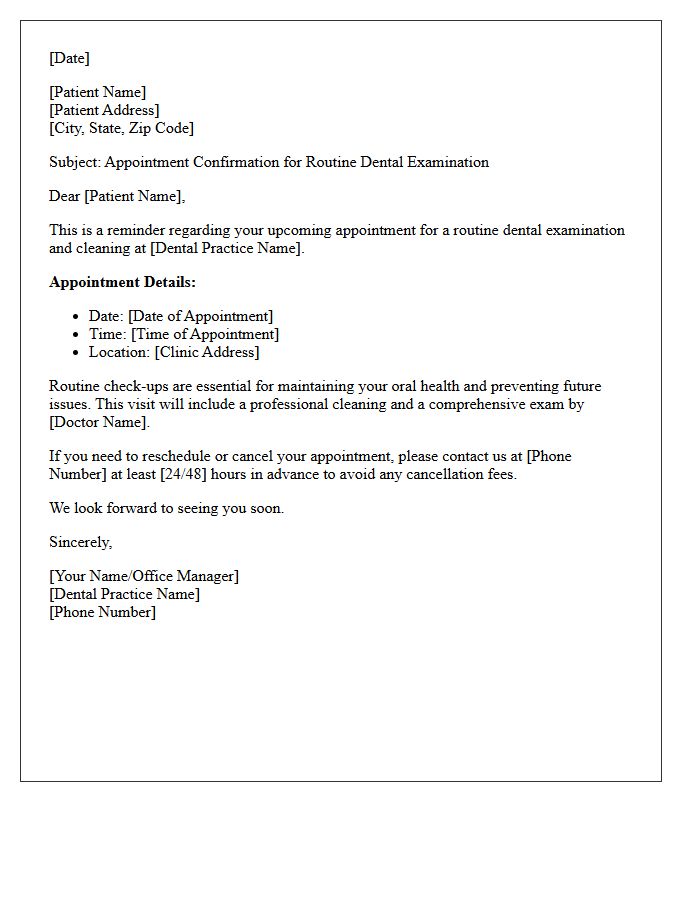 Routine Dental Examination Upcoming Appointment Letter