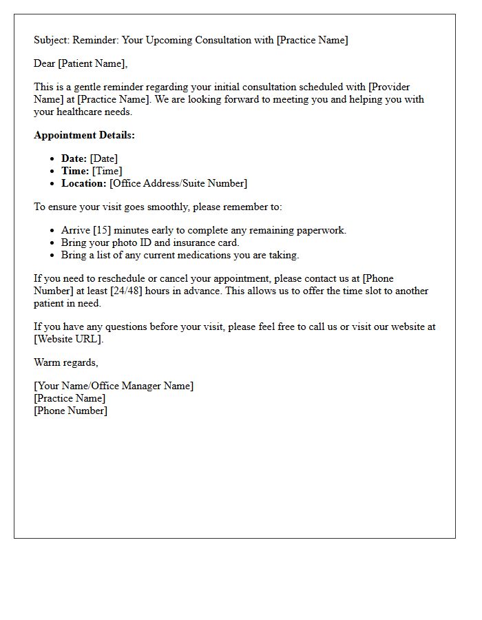 Gentle New Patient Initial Consultation Reminder Letter