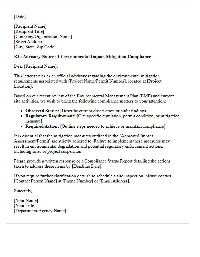 Environmental Impact Mitigation Compliance Advisory Letter