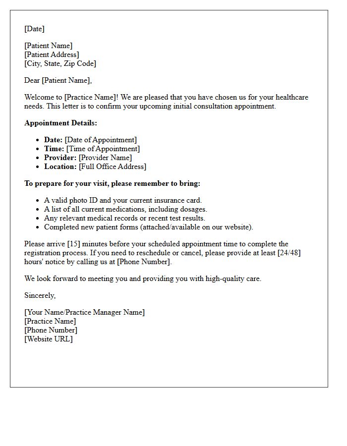Welcome And New Patient Initial Consultation Reminder Letter