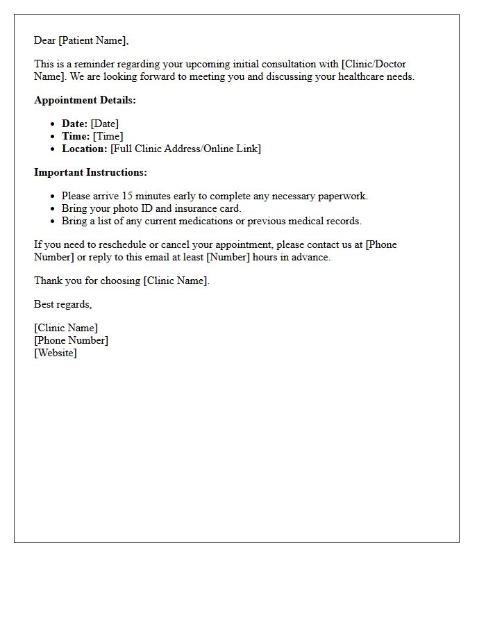 Automated Email New Patient Initial Consultation Reminder Letter