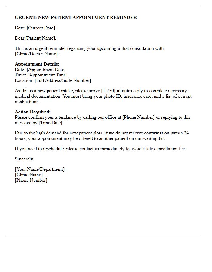 Urgent New Patient Initial Consultation Reminder Letter