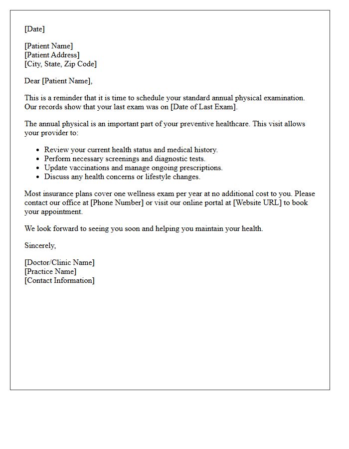 Standard Annual Physical Examination Reminder Letter
