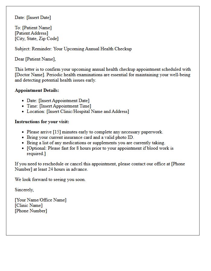 Upcoming Annual Health Checkup Appointment Letter